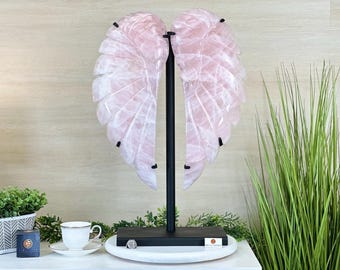 Super Quality Rose Quartz Angel Wings on a Metal Base, 29.7 Lbs