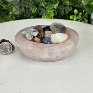 Polished Brazilian Rose Quartz Crystal Bowl W/ Tumbled Gemstones, 1.7 ...