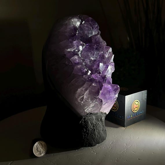 超高品質アメジスト クラスター、セメント ベース、8.2 ポンド、高さ