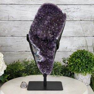 Quality Amethyst Druse Cluster on Metal Stand, 14.4 lbs & 14.25&quot; tall #5491-0056 by Brazil Gems®