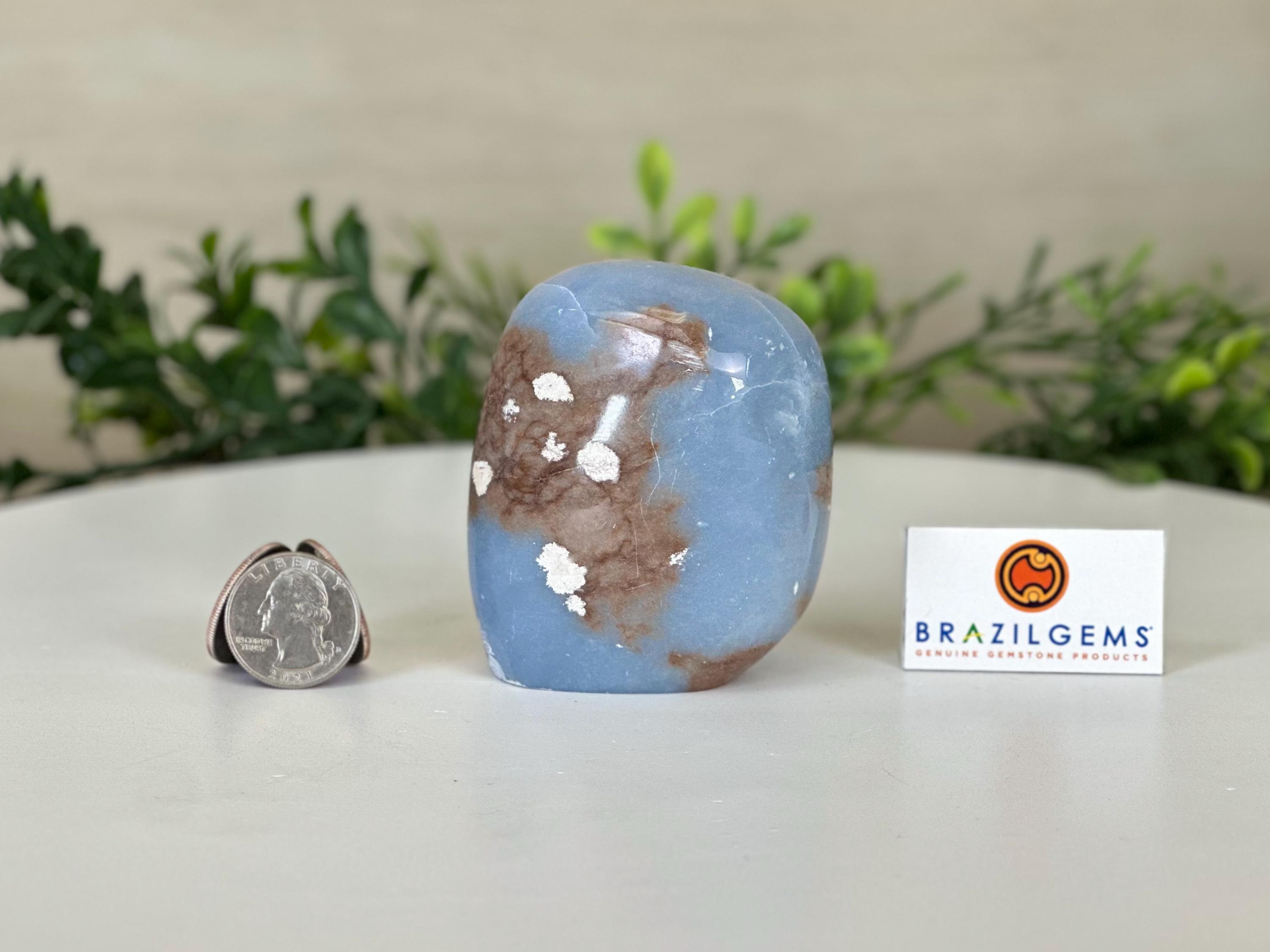 研磨済みフリーフォームエンジェライト宝石、0.8ポンド、高さ3インチ