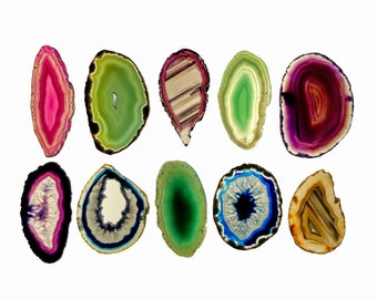 Polished Natural & Dyed Agate slices Mix, No drilled pendant hole, 1.5&quot; to 3&quot;, 10 pieces Model #5054CONO by Brazil Gems