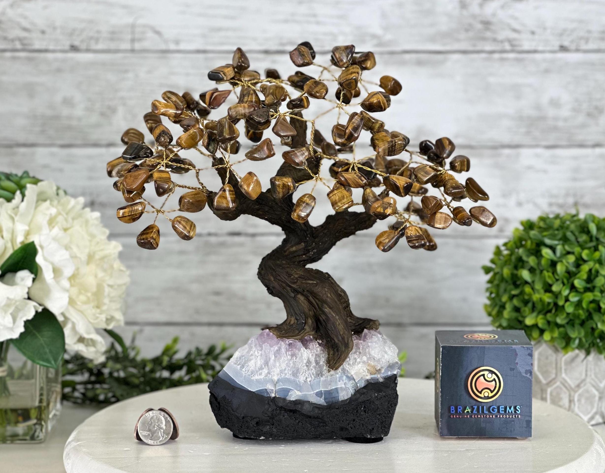 Tiger's Eye Bonsai Gemstone Tree, Crystal Base, 9" Tall#5403tige by Brazil  Gems - Etsy