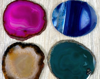 Ensemble de 4 sous-verres en agate couleurs mélangées | Dessous de verre en pierre naturelle du Brésil | Cadeau de pendaison de crémaillère | Décoration de table basse | Décoration d'intérieur en cristal
