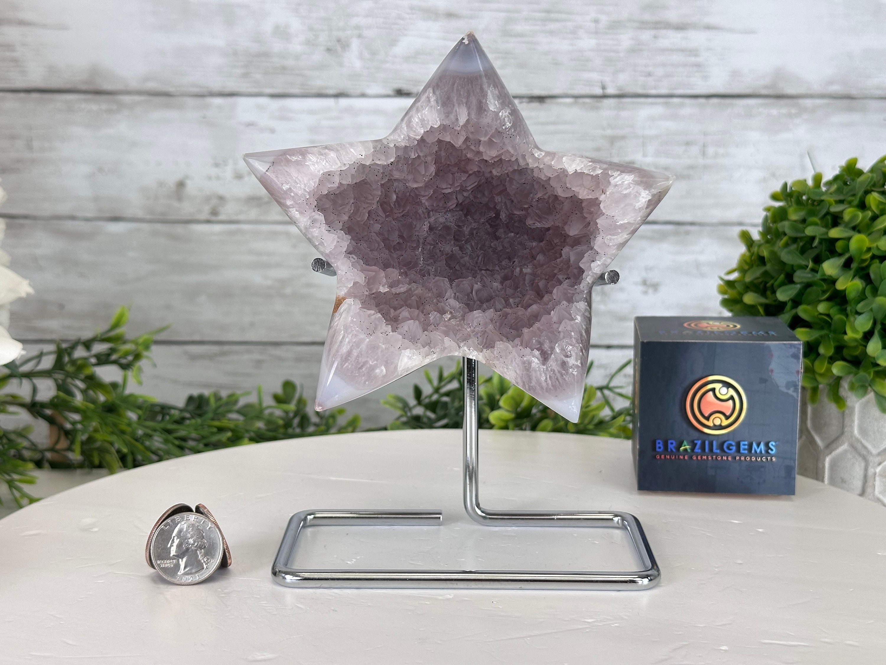 Polished Agate Star on a Metal Stand, 2.1 Lbs & 7.2