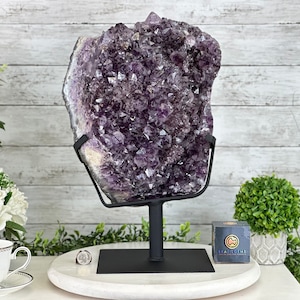 Amethyst Cluster on a Metal Base, 54.2 lbs & 16.8&quot; Tall, #5491-0109 by Brazil Gems®