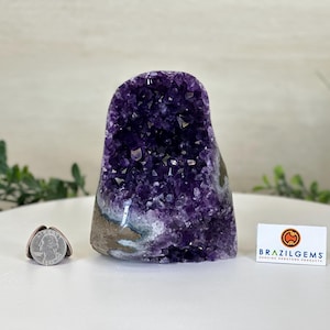 Small Extra Plus Quality Amethyst Cluster Flat Base, 5.1&quot; Tall #5611-0876 by Brazil Gems®