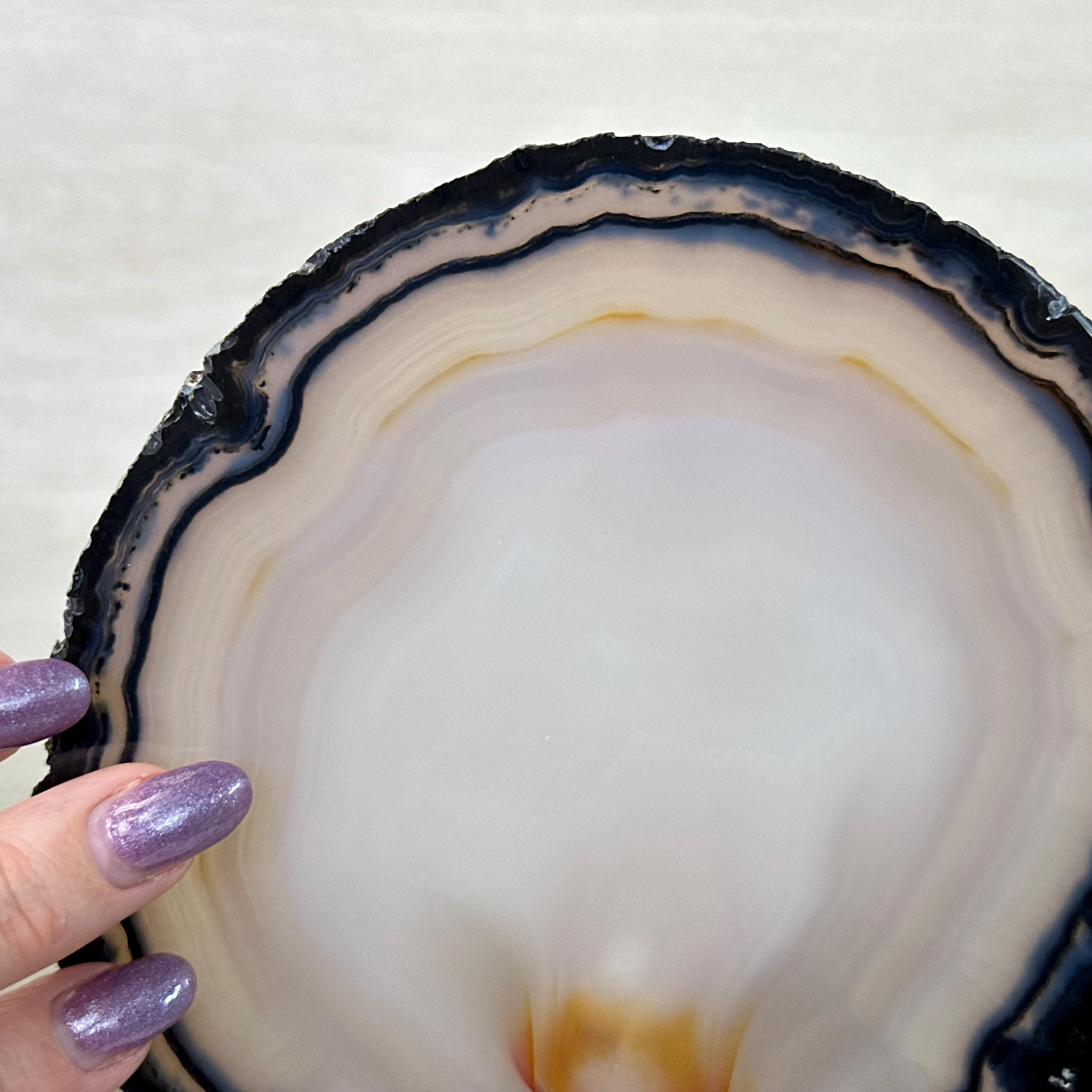 金属スタンド付き天然ブラジル瑪瑙スライス、高さ 9.25 インチ #5067NA