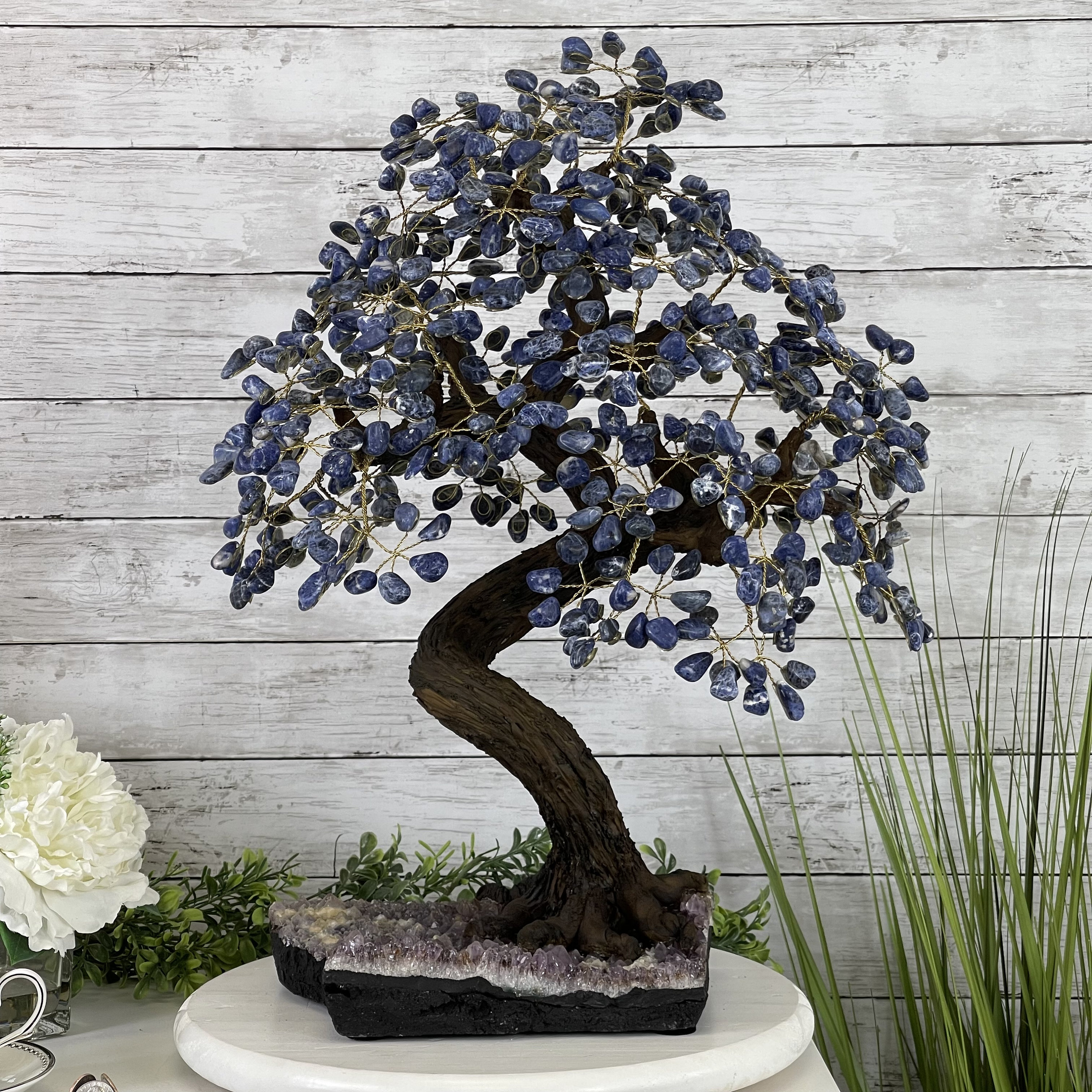 20" Tall Handmade Sodalite Gemstone Tree On An Amethyst Base, 540 Gems #5406So-005 By Brazil Gems
