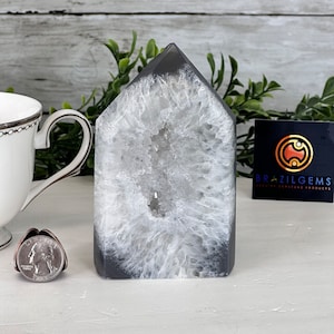 Polished Brazilian Drusy Agate Crystal Point, 1.35 lbs & 4.7&quot; Tall, Model #3106NA-017 by Brazil Gems