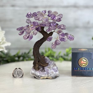7&quot; Tall Amethyst Handmade Gemstone Tree on a Crystal base, 60 Gems #5402AMTH by Brazil Gems®