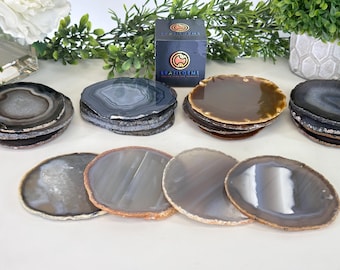 Agate Coasters Set of 4 or 8 | Natural Brazilian Stone Coasters | Housewarming Gift | Coffee Table Decor | Crystal Home Decor
