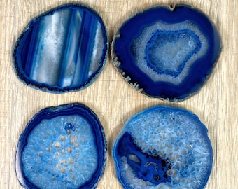 Blue Agate Coasters Set of 4 | Brazilian Stone Coasters | Housewarming Gift | Coffee Table Decor | Crystal Home Decor