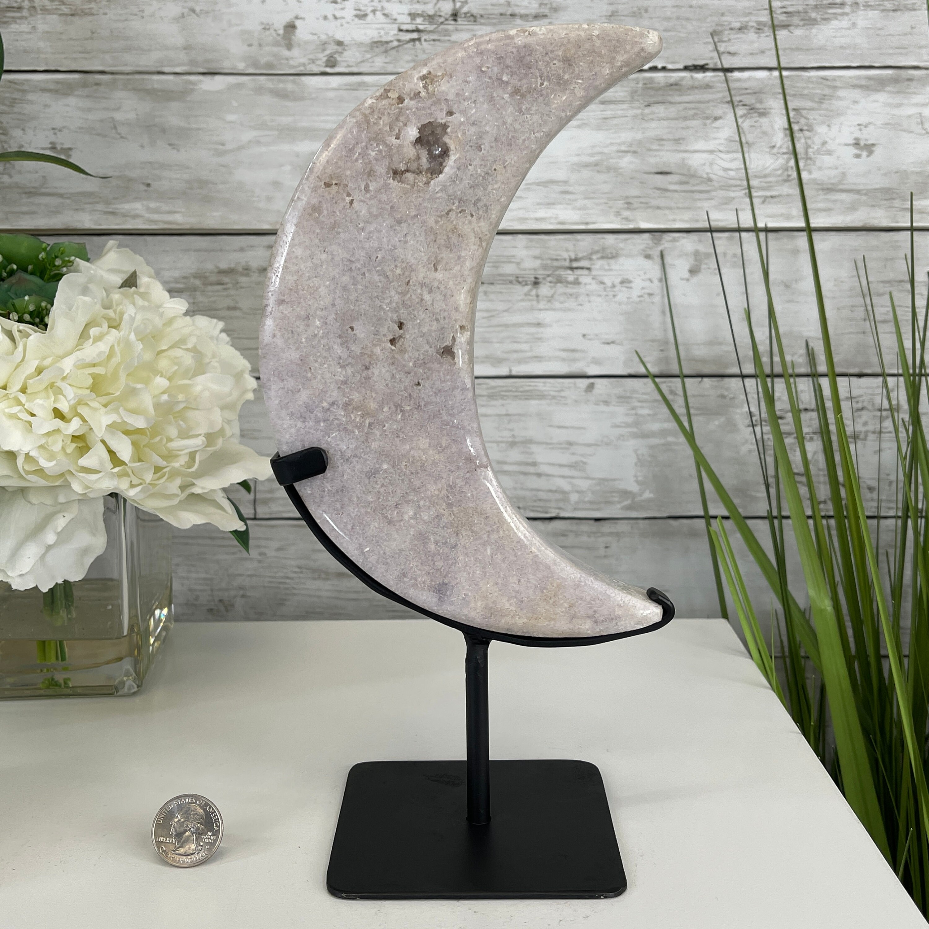 Pink Amethyst Crescent Moon Polished Geode, 2.6 lbs & 10.75" Tall #5740-0015 By Brazil Gems