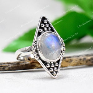 Rainbow Moonstone Ring, Good Quality Rainbow Moonstone Cabochon, Handmade Ring, Silver Ring, Bezel Ring, Fashion Ring