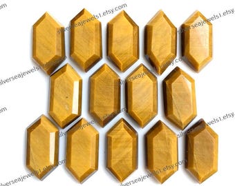 Golden Tiger's Eye Step Cut Hexagon Shape Gemstone 10x20mm, 10 pcs lot High Polished Faceted Tiger's Eye Healing Gemstone For Jewelry Making