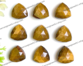 Tigers Eye Rose Cut Faceted Gemstone, 12x12mm Trillion Shape 9pcs Lot With Flat Back Loose Gemstone Use For Jewelry Making