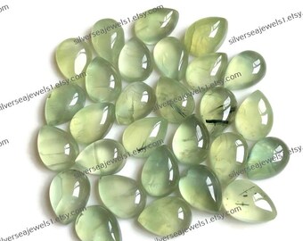 Natural Prehnite Pear Shape Cabochons 10x14mm, 10pcs Pack of Green Prehnite For Jewelry, Smooth Polished Gemstone For Making Jewelry