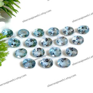 Topázio azul-celeste em formato oval, 6 x 8 mm, lote com 10 peças, pedra preciosa de cura com corte oval facetado para fabricação de joias e artesanato, cristal de poder