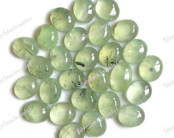 Prehnite 10x12mm Oval Shape Gemstone, 10pcs Pack of Green Prehnite Flat Back Gemstone For Jewelry, Hand Polished Gemstone For Necklace