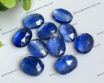 Blue Kyanite Rose Cut Gemstone 9x7mm Flat Back Blue Kyanite Faceted Oval Shape Gemstone Lot, Hand Polished Cabs, Gift For Her