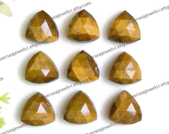 Tigers Eye Faceted Gemstone, 10x10mm Trillion Shape 9pcs Lot With Flat Back Rose Cut Gemstone, Natural Tiger's Eye Use For Earring Making