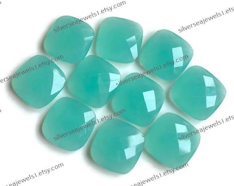 Aqua Chalcedon facettierte Kissenform Edelstein, 15 mm rund 10 Stück / Lot beide Seite facettierten Edelstein für die Schmuckherstellung, auf Bestellung