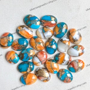 Spiny Oyster Turquoise 10x14mm Oval Cabochon, Mojave Copper Turquoise 10x14mm Loose Gemstone Lot For Earring Pendant And Jewelry Making DIY,