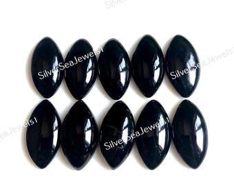 Black Onyx 10x20mm Marquise Shape Gemstone, CALIBRATED Black Onyx Loose Gemstone Cabochon For Jewelry Making, Onyx Handmade Gemstone