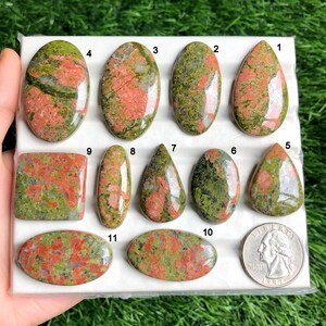 Cabochon di diaspro unakite, pietra preziosa naturale di unakite per gioielli e artigianato, cabochon lucidati a mano, gioielli con pietra portafortuna, LOTTO-307