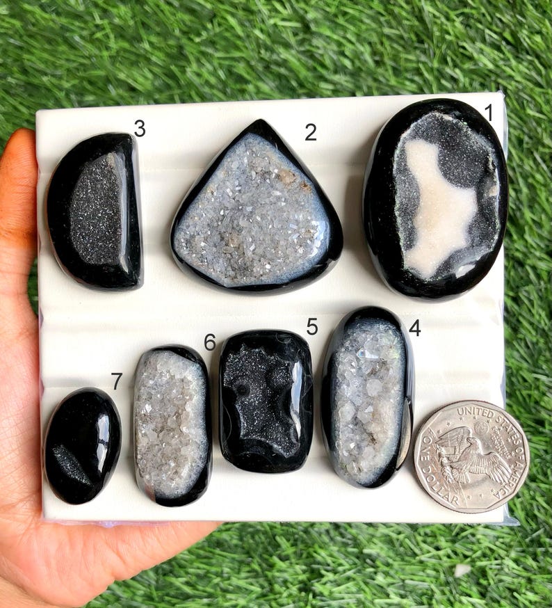 Black Window Druzy Cabochon, Loose Gemstone for Jewelry Making,Boho Style Jewelry Healing Crystal Loose Gemstone LOT-755 image 1