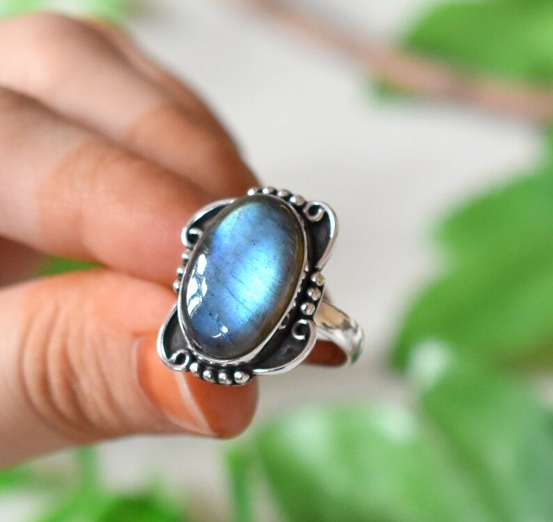 Statement Ring Size 5.5 US Natural Labradorite Ring Oval Gemstone jewelry Bridal Ring Ethnic Ring Sterling silver Engagement Ring 212