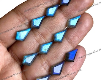 Natural Blue Labradorite Kite Shape 10 Pieces 7x12mm, Calibrated Kite Shape For Jewelry Making, Boho Style Jewelry For Valentine's Day Gift
