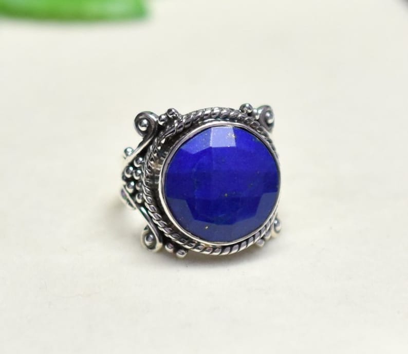 925 Sterliing Silver Ring Briolette Ring Stackable Rings Vintage Ring Christmas Sale Boho Ring Lapis Lazuli Jewelry Lapis Lazuli Ring