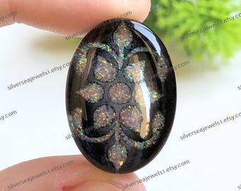 Cabochon di opale aurora nero, doppietto di opale ovale di fuoco intagliato a mano, pietra preziosa sciolta a fondo piatto di migliore qualità per la creazione di gioielli, regalo per lei