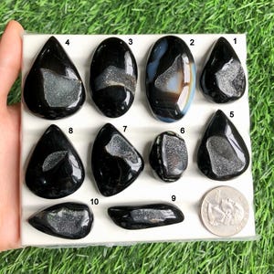 Cabochon di Druzy a finestra nera, splendida pietra preziosa Druzy a finestra per la creazione di gioielli, cabochon lucidati a mano, regalo per lei, lotto 260