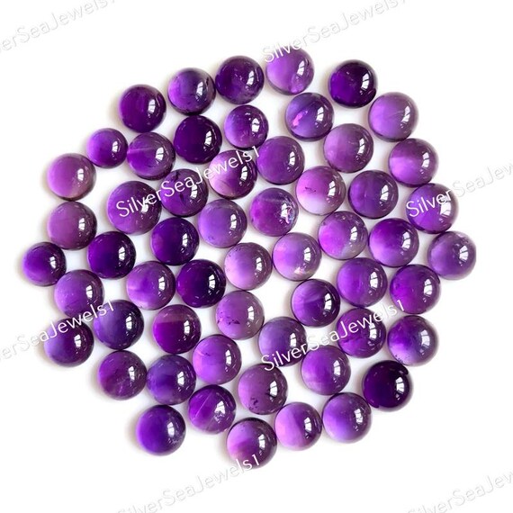 Lot De Cabochons Ronds En Améthyste Africaine - 6 Mm Et 7 Mm - Pierres Naturelles Calibrées