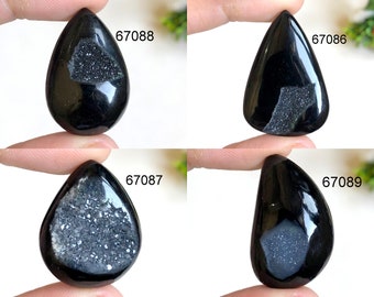 Black Window Druzy Cabochon, Loose Gemstone For Jewelry Making, Hand Polished Cabs, Birthstone Jewelry