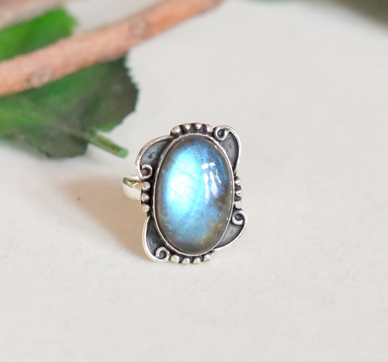 Statement Ring Size 5.5 US Natural Labradorite Ring Oval Gemstone jewelry Bridal Ring Ethnic Ring Sterling silver Engagement Ring 212