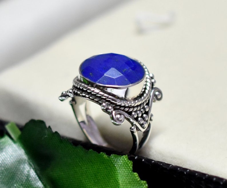 925 Sterliing Silver Ring Briolette Ring Stackable Rings Vintage Ring Christmas Sale Boho Ring Lapis Lazuli Jewelry Lapis Lazuli Ring