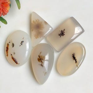 Cabochão de ágata dendrita, lote com 5 peças, formato misto, aproximadamente 21 a 24 mm, pedra preciosa para cura, para fazer anéis, pingente com fio enrolado 69857