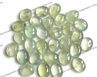 Natural Prehnite Oval Shape Cabochons 8x10mm, 10pcs Pack of Green Prehnite For Artisan Jewelry, Hand Polished Gemstone For Christmas Jewelry