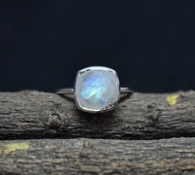 Moonlight Enamel Ring With Moonstone And Cubic Zirconia