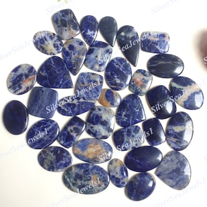 Cabochão de jaspe sodalita, lote de atacado, formato e tamanho variados, pedra preciosa de jaspe sodalita natural para fabricação de joias, artesanato e suprimentos