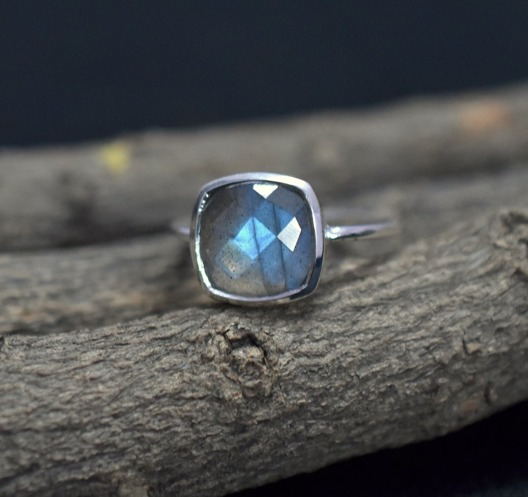 Natural Labradorite Ring 925 Sterling Silver Ring, Faceted Gemstone ...