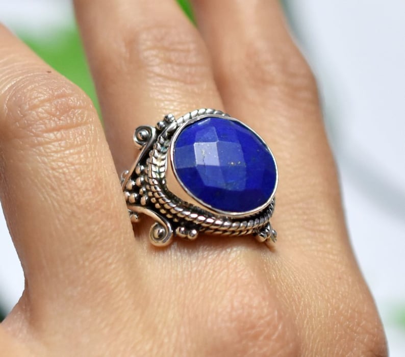 925 Sterliing Silver Ring Briolette Ring Stackable Rings Vintage Ring Christmas Sale Boho Ring Lapis Lazuli Jewelry Lapis Lazuli Ring
