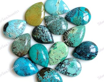 Cabujón de turquesa calibrado de 13 x 18 mm en forma de pera, turquesa natural (10 unidades) para joyería y manualidades, anillo estilo bohemio turquesa.