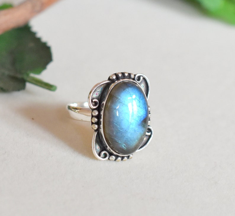 Statement Ring Size 5.5 US Natural Labradorite Ring Oval Gemstone jewelry Bridal Ring Ethnic Ring Sterling silver Engagement Ring 212