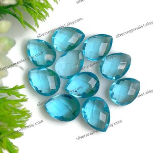 Cabochão de topázio azul-celeste, 9 x 12 mm, formato de pêra, facetado, cura, 10 peças, lote, pedra preciosa para fazer joias, cabochão feito à mão, joias com pedra de nascimento