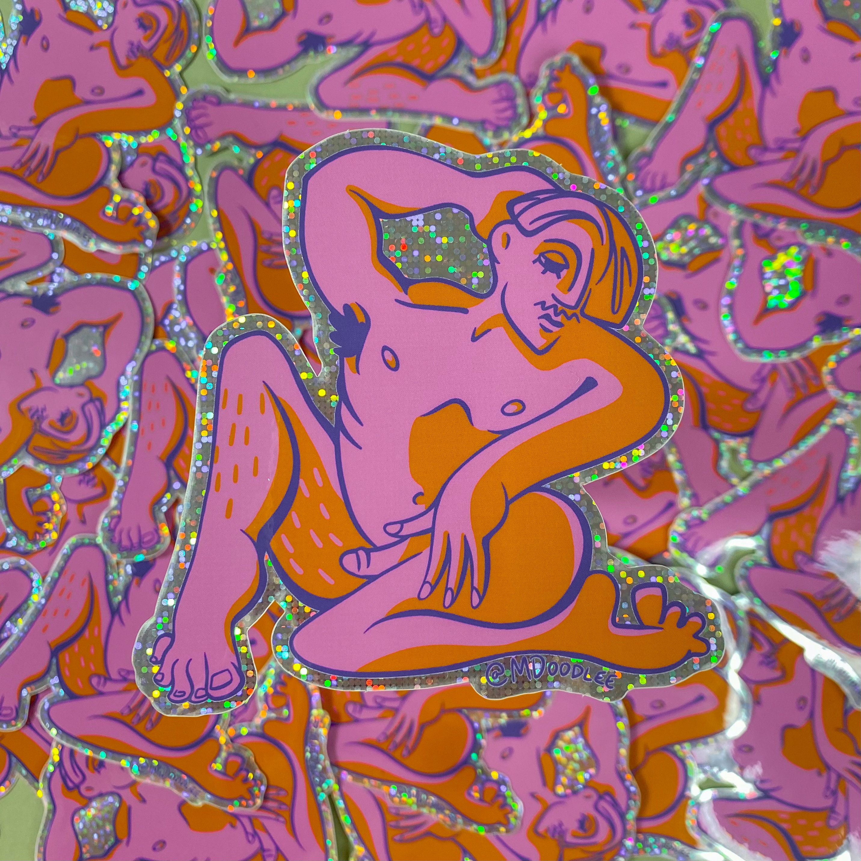 Queer Pink & Orange Contrast Fem Top Glitter Sticker 10x10cm